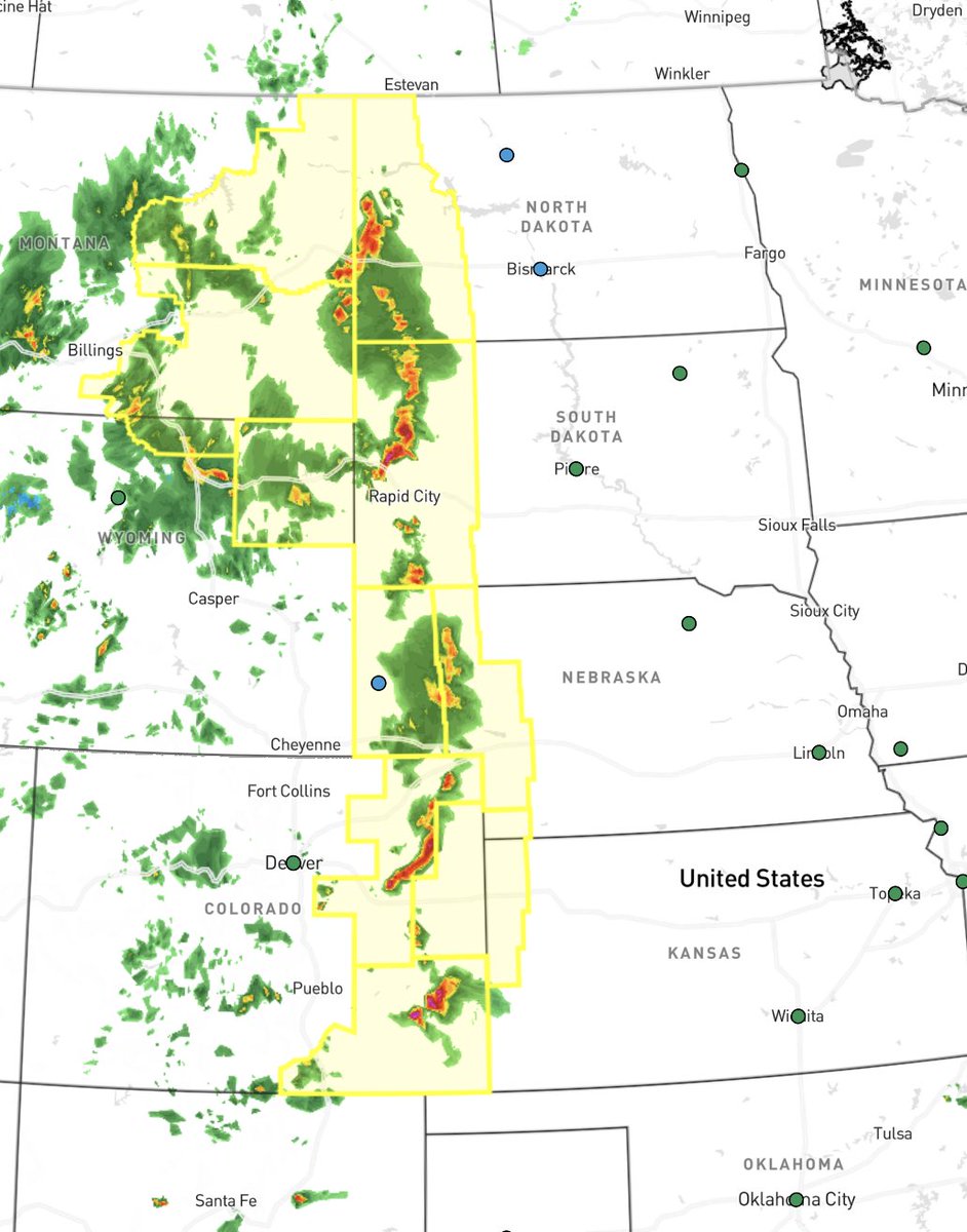 Over the next two days we will have severe thunderstorms ⛈️ as far N as ND and as far S as S TX with todays storms being mainly focused across the N/C Plains 🌱! Greatest risks include large hail and strong winds💨,however, tomorrow looks to have all risks on the table across