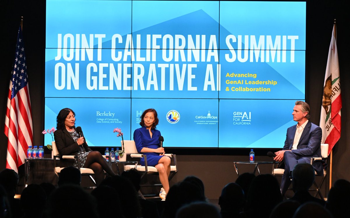 Berkeley Computing, Data Science, and Society (@berkeleycdss) on Twitter photo Today the Joint California Summit on #GenAI convened leaders across sectors to discuss how the state can best use AI to serve the public. The summit was hosted by <a href="/CAGoBiz/">GO-Biz</a>, <a href="/CAGovOps/">CA Gov Ops</a>, <a href="/BerkeleyDataSci/">UC Berkeley CDSS</a>, and <a href="/StanfordHAI/">Stanford HAI</a>. #CaliforniaGenAI
🌐 Learn more: cdss.berkeley.edu/news/governor-… Today the Joint California Summit on #GenAI convened leaders across sectors to discuss how the state can best use AI to serve the public. The summit was hosted by <a href="/CAGoBiz/">GO-Biz</a>, <a href="/CAGovOps/">CA Gov Ops</a>, <a href="/BerkeleyDataSci/">UC Berkeley CDSS</a>, and <a href="/StanfordHAI/">Stanford HAI</a>. #CaliforniaGenAI
🌐 Learn more: cdss.berkeley.edu/news/governor-…