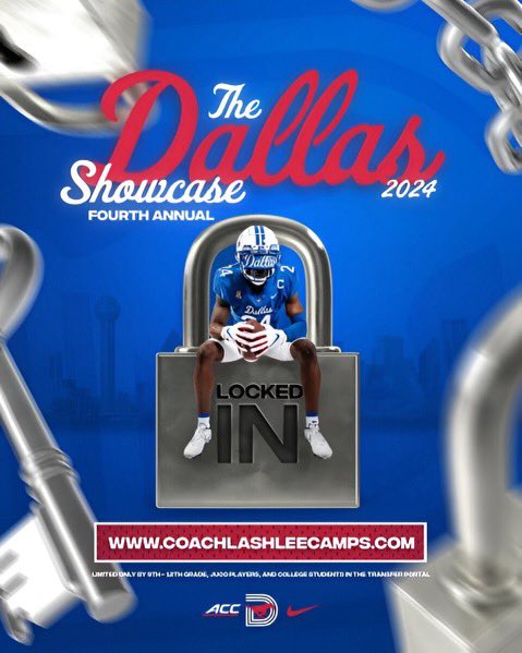 I will be at Session 2 this Friday at The Dallas Showcase at @SMUFB. @DonnieBaggs_ @CoachLup @alexm_brown @_DJDaniels @CoachJG_ @coachoneal_osu @CoachSpo_ @coach_ikeDL @Coach_Cotton713 @MuellerFBCoach @stevenloef37 @CoachJayCrid @CoachDeeHawkins @TrustMyEyesO @CoachCalley21