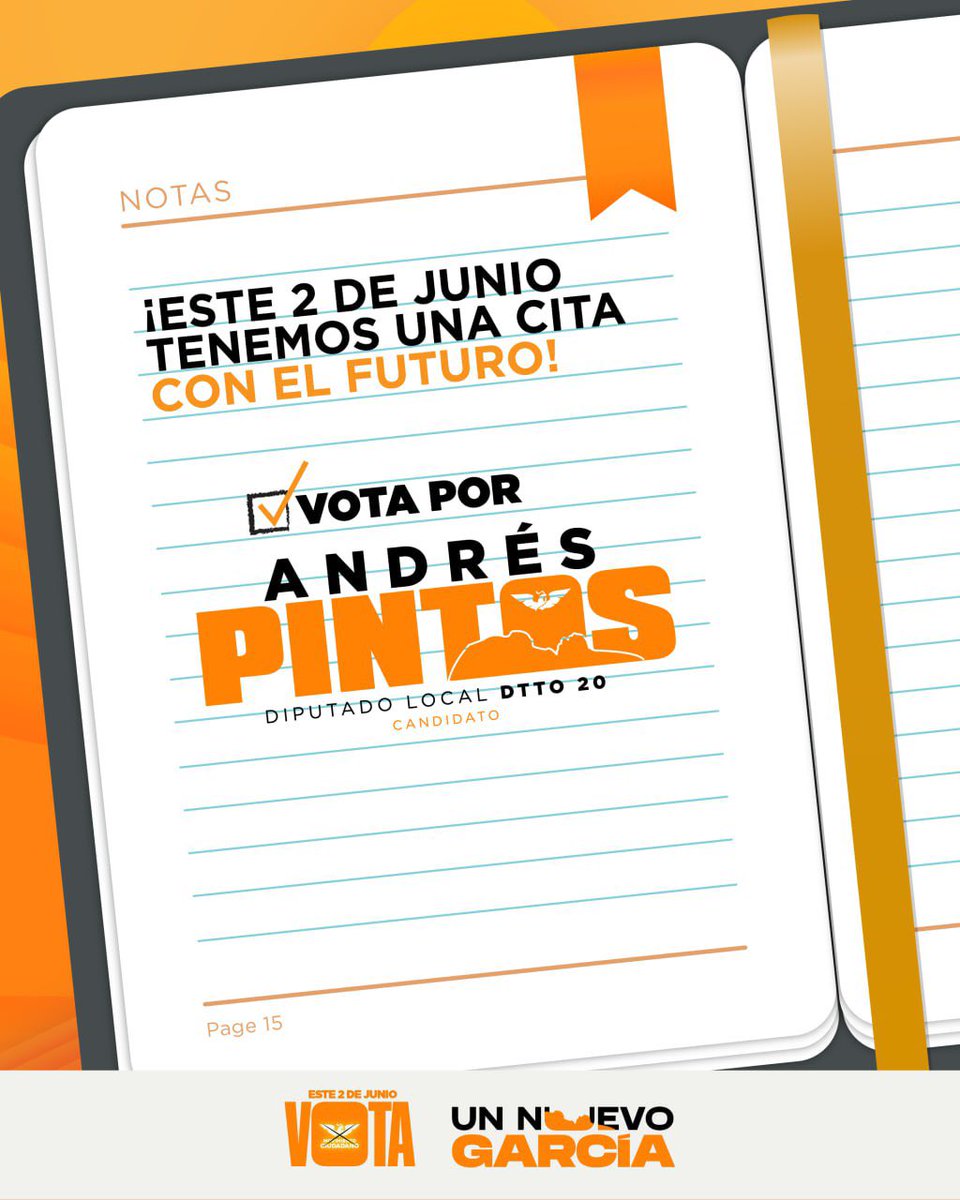 Este domingo tenemos una cita muy importante con el futuro: elegir el camino que tomará nuestro Municipio. 

¡Es momento de caminar hacia un Municipio con buenas noticias, con desarrollo y liderazgo! 

Este 2 de junio vota todo naranja y dile sí a #UnNuevoGarcía 🍊