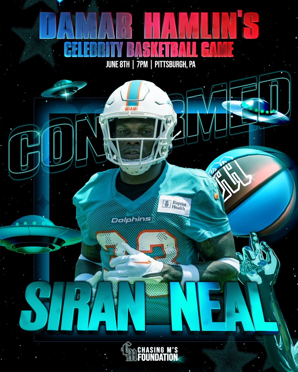 Miami Dolphins Safety & Swiss Army knife Siran Neal is confirmed for the Chasing Ms Celebrity Bball game! ✅🏀⭐️ @SiranNeal Tickets: eventbrite.com/e/chasing-ms-c…