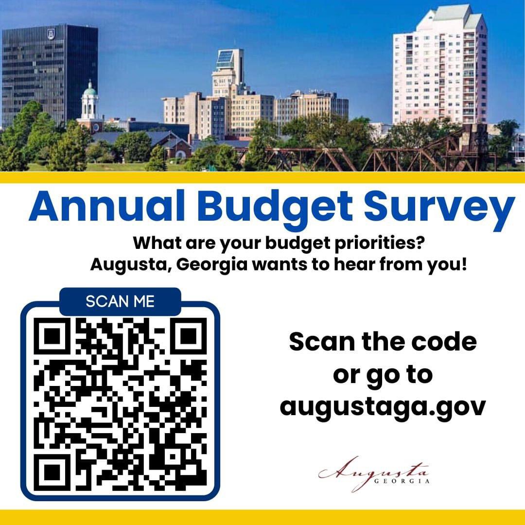 Augusta, Georgia, wants to hear from you! Share your budget priorities for Richmond County by taking the 2024 Augusta on Display Annual Budget Survey. Use this link: surveymonkey.com/r/ResilientAug…