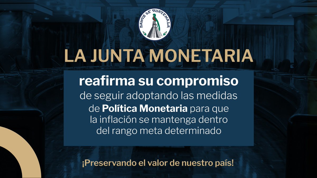📌La #JuntaMonetariaGT decidió por unanimidad mantener la Tasa de Interés Líder de Política Monetaria en 5.00%, con base en el análisis integral de la coyuntura económica externa e interna. Conoce el comunicado oficial 🔽 bit.ly/3RazjZR #BanguatAhora