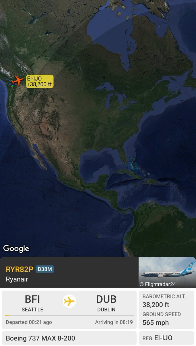 Yes, they keep on coming ....the next new @Ryanair Boeing 737max is currently enroute non-stop as usual,  from Seattle to Dublin and will arrive around 1245PM today.#Avgeek  #RyanairDelivery #EIIJO