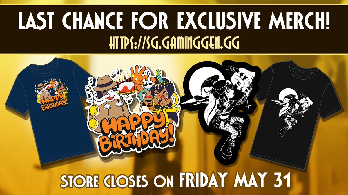 This is your LAST CHANCE to get the limited edition Happy Birthday and Goth Minette shirts and stickers! The Skullgirls Championship Series store is closing on FRIDAY, MAY 31. These items are not coming back, so if you want them, go order NOW! 💀 sg.gaminggen.gg 💀