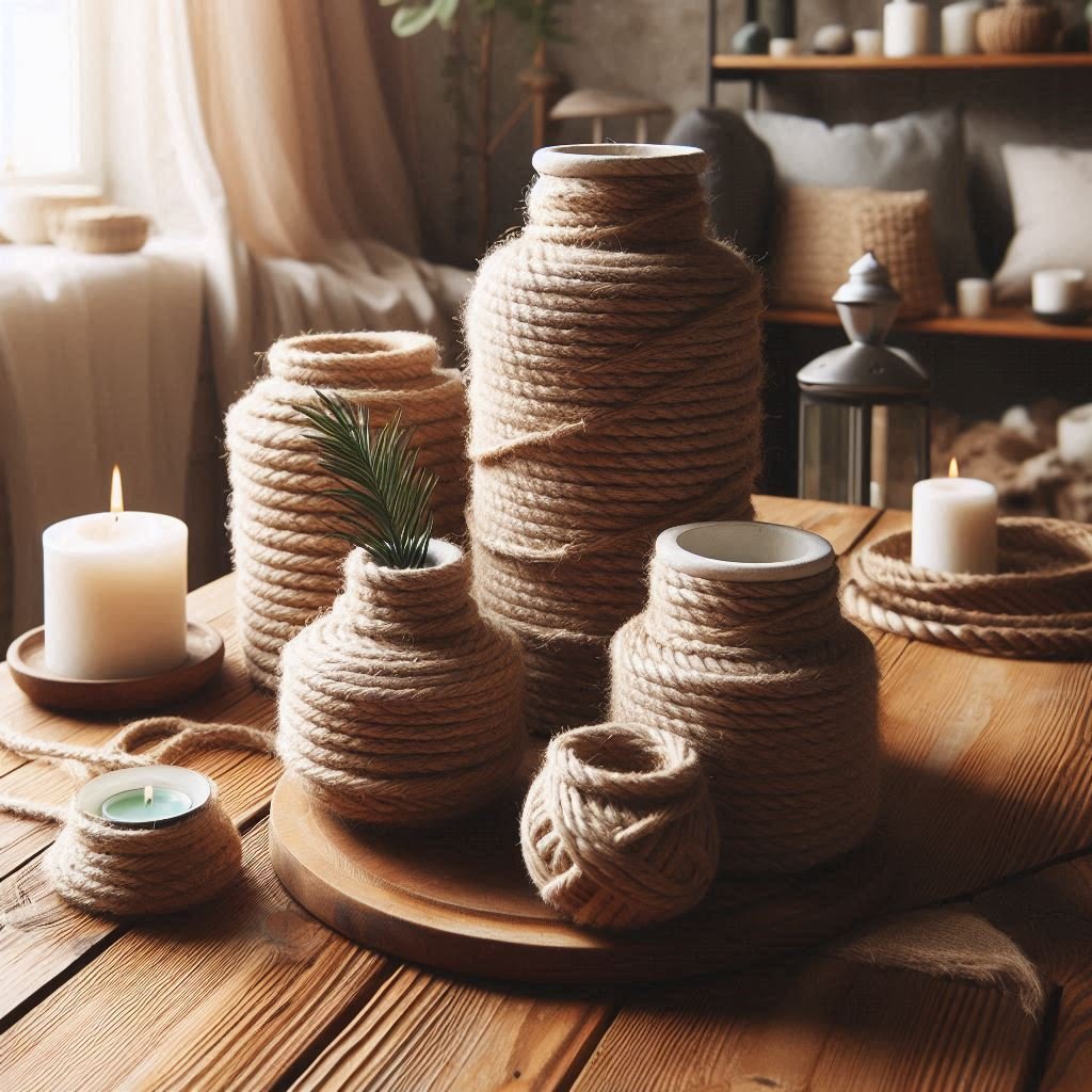 hearthouselive's tweet photo. Home decor DIY:
Rope-Wrapped Vases - Starting at the base, apply hot glue and wrap the rope around the vase, gluing as you go. This adds a rustic touch to plain glass vases.

#vases #homedesign #homedecor #interiordesign #home #interior #decor #design #homedesign #handmade https://t.co/RTHiNFfutz