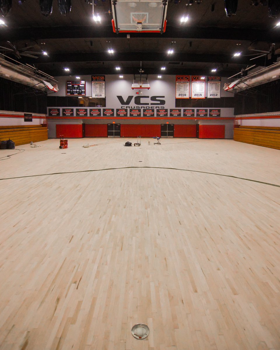 Dave Wilson Court has been sanded down, and refinishing will begin soon! Excited to see the final product in the coming weeks!   SUPPORT VCS villagechristian.org/about/annual-f… _____ #VCSFamily #CRUNITED #SupportVCS