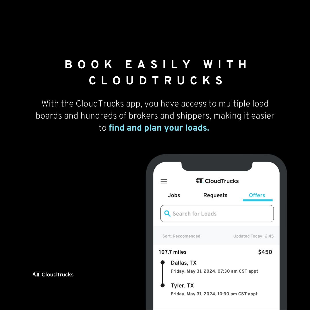 CloudTrucks's tweet image. 🚛 With CloudTrucks, access hundreds of brokers and shippers easily. Start your journey to success today!

Discover tips for finding the best loads, optimizing routes and boosting your profits here:
🔗buff.ly/4bYZ47C 
#TruckingLife #CloudTrucks #FindLoads #Trucking #loads