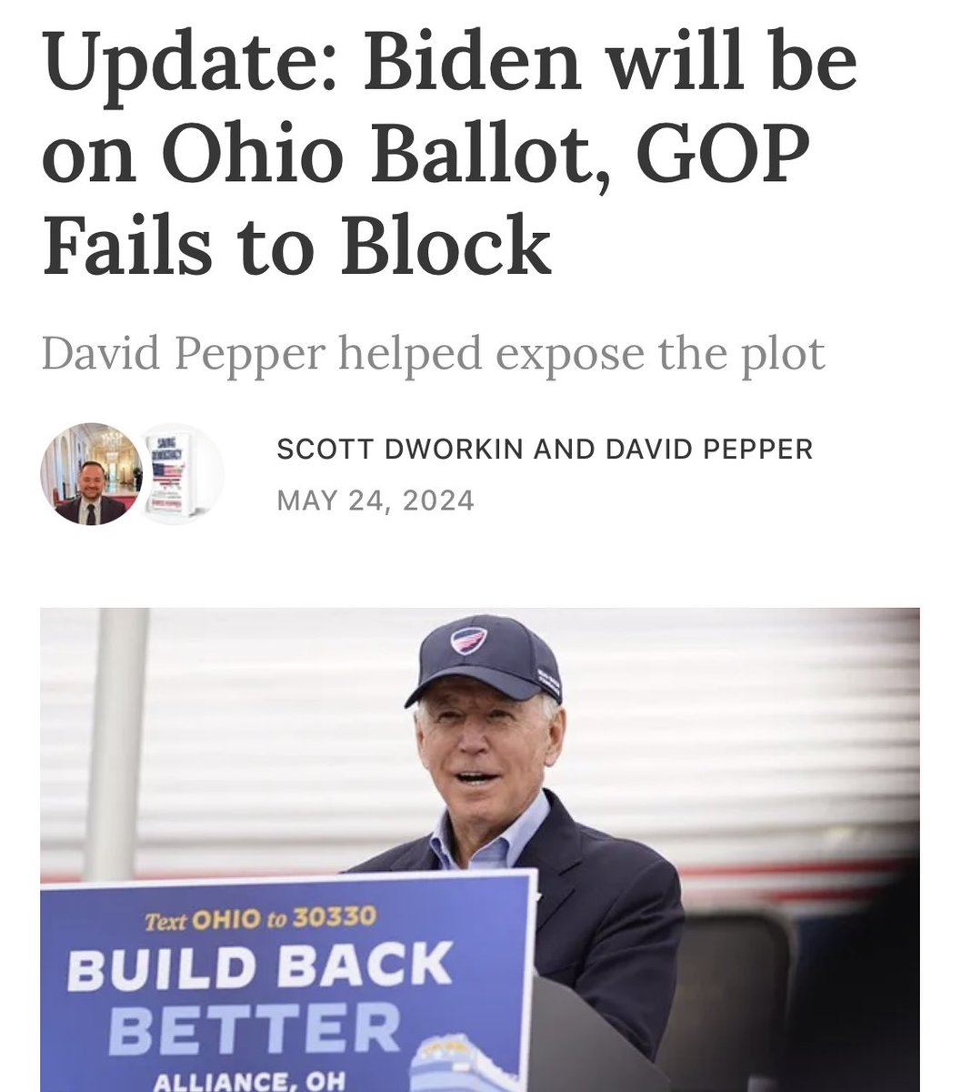 Update: Biden will be on Ohio Ballot, GOP fails to block. Thanks to everyone for calling out this nonsense. Read the exclusive here: dworkinsubstack.com/p/gop-exposed-…