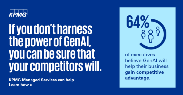 #KPMGUS Managed Services uses GenAI for faster transformative outcomes. Discover how we apply GenAI in Cybersecurity, IT Ops, Financial Crime Compliance, and Procurement for a competitive edge. #GenAI #ManagedServices #DigitalTransformation bit.ly/3R7p20C