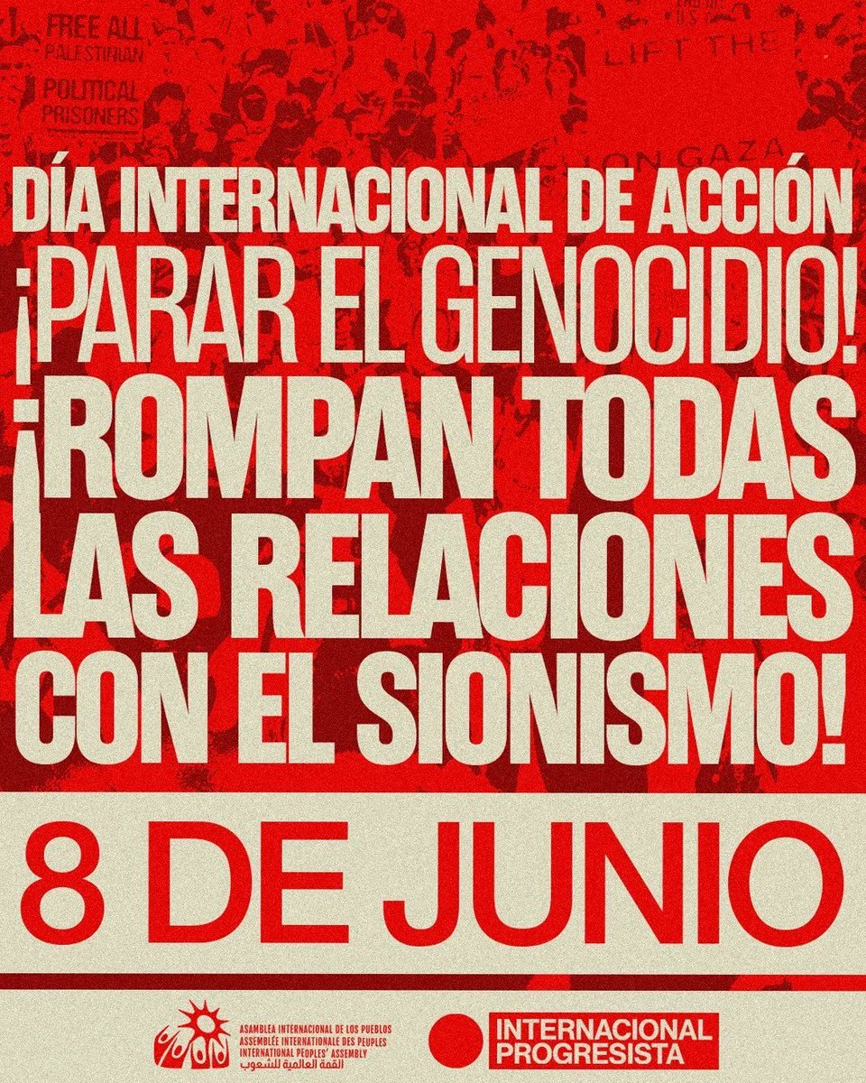 Este 8 de junio The People's Forum y otros movimientos solidarios d EEUU están convocando a una gran manifestación q exija, ante la Casa Blanca y en otros lugares, el cese del genocidio vs el pueblo palestino y el respaldo a una Palestina libre. #STOPtheGENOCIDE #FreePalestine