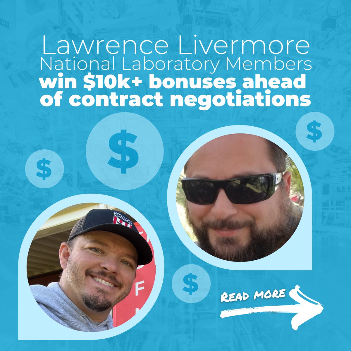 UPTECWA's tweet photo. “It’s the beginning of a win. It feels great, like a boiling pot finally releasing some pressure.” Lawrence Livermore National Laboratory workers win $10k+ bonuses through a pilot program and retention incentives, setting the stage for contract negotiations. #LivermoreLab #LLNL https://t.co/qyXlWOYglF