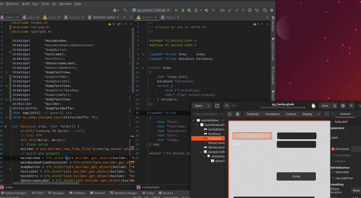 I'm working on my first open source linux desktop app. It's a tool to backup and import postgres database files.

Here's a screen shot of the tools I'm using to build the app.

#opensource #linux #ubuntu #gtk #cprogramming #mint #unix #gnu
