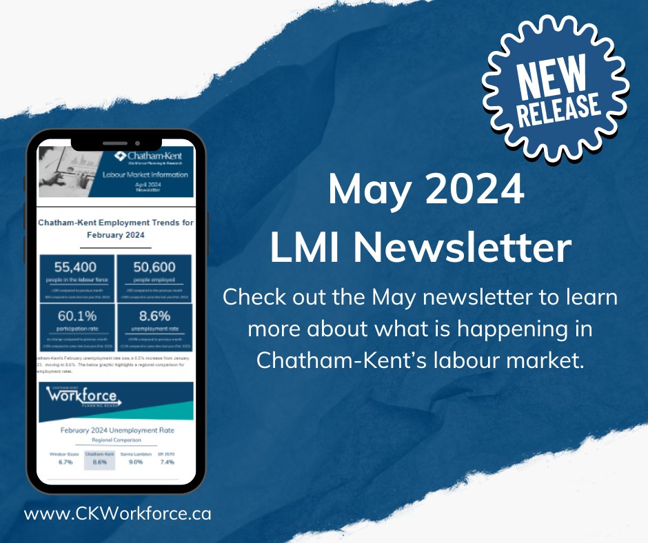 CKWorkforce's tweet image. The May edition of the Chatham-Kent Labour Market Information Newsletter is now available! Learn more about what is happening in our local workforce by visiting: mailchi.mp/e176ed12e225/m…
#CKWorkforce #CKont