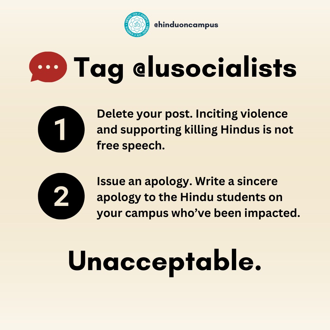 BREAKING: @LoyolaChicago's Socialists called for ARMED VIOLENCE AGAINST HINDUS. This is UNACCPETABLE conduct and must be called out. If you're a student, file a bias complaint here: luc.edu/hr/biasreporti… Follow us on IG and tag @/lusocialists in the comments!