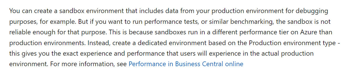 Business Central mini tip: Sandboxes run in a different performance tier on Azure than production environments
More details: learn.microsoft.com/en-us/dynamics…

#Dynamics365 
#Dynamics
#MSDyn365
#MicrosoftDYN365 
#MSDyn365BC
#businesscentral