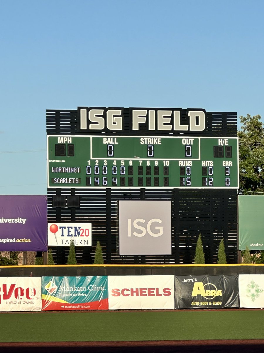<a href="/MagersWilson/">Wilson Magers</a> throws a perfect game as the scarlets beat Worthington. Mags finished with 10k’s with 74% of his pitches strikes. 
<a href="/Ben_ONeil18/">Ben O'Neil</a> 2-2 3rbi 1sb
<a href="/DStierlen/">Derek Stierlen</a> 2-3 2rbi 1sb 👀
<a href="/masondurose25/">masondurose25</a> 2-3 1rbi 
<a href="/MagersWilson/">Wilson Magers</a> 2rbi
Scarlets play Albert Lead Saturday 11am. #GoScarlets