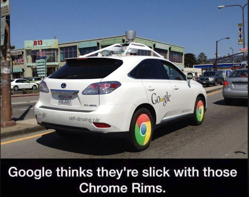 kimkomando's tweet photo. Google's self-driving car not only navigates the streets but does it with style. Those Chrome rims? Clever touch, Google! 😎🚗 #GoogleCar #TechStyle https://t.co/qjKDXv6DbB