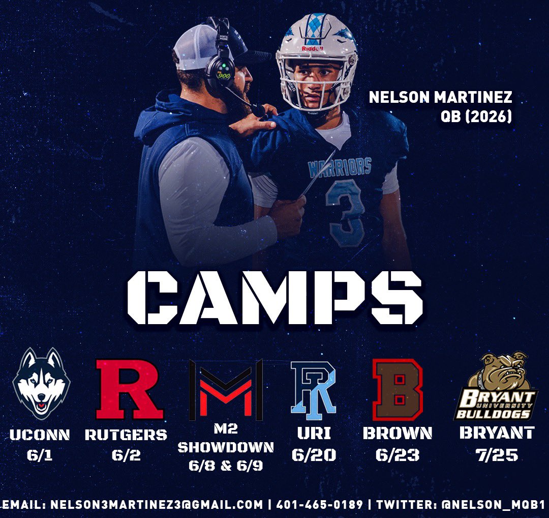 Camp schedule 2024: 
@M2_QBacademy @amclaughlinqb @CMerrittMT @CoachMurphURI @RamonS_RU @PRZNewEngland @CoachBRobbins @PRZ_CoachSilva @coach_marini @NelsonM71704941 #letswork