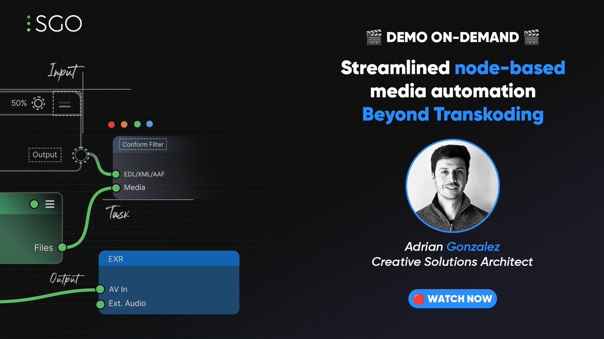 Learn how to fully automate your media (post)production pipeline - with no coding skills required. Discover the future of node-based workflow automation. Don’t miss out on the chance to boost your productivity and cut down on long hours! <a href="/SGO_group/">SGO</a> sgo.es/mistika-workfl…