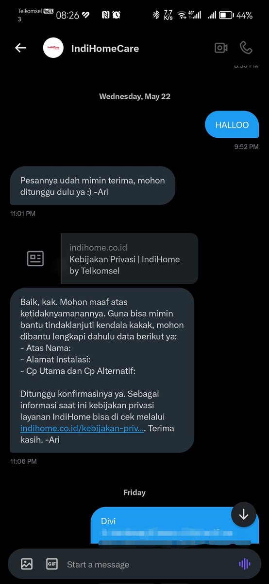 divi_sam_one's tweet photo. Gila ini pelayanan jelek banget...udah komplain dari 3 minggu masih aja ga di datengin teknisi n slow respon ...niat benerin ga sich ? Hei @IndiHomeCare https://t.co/6lj1A2IdiU