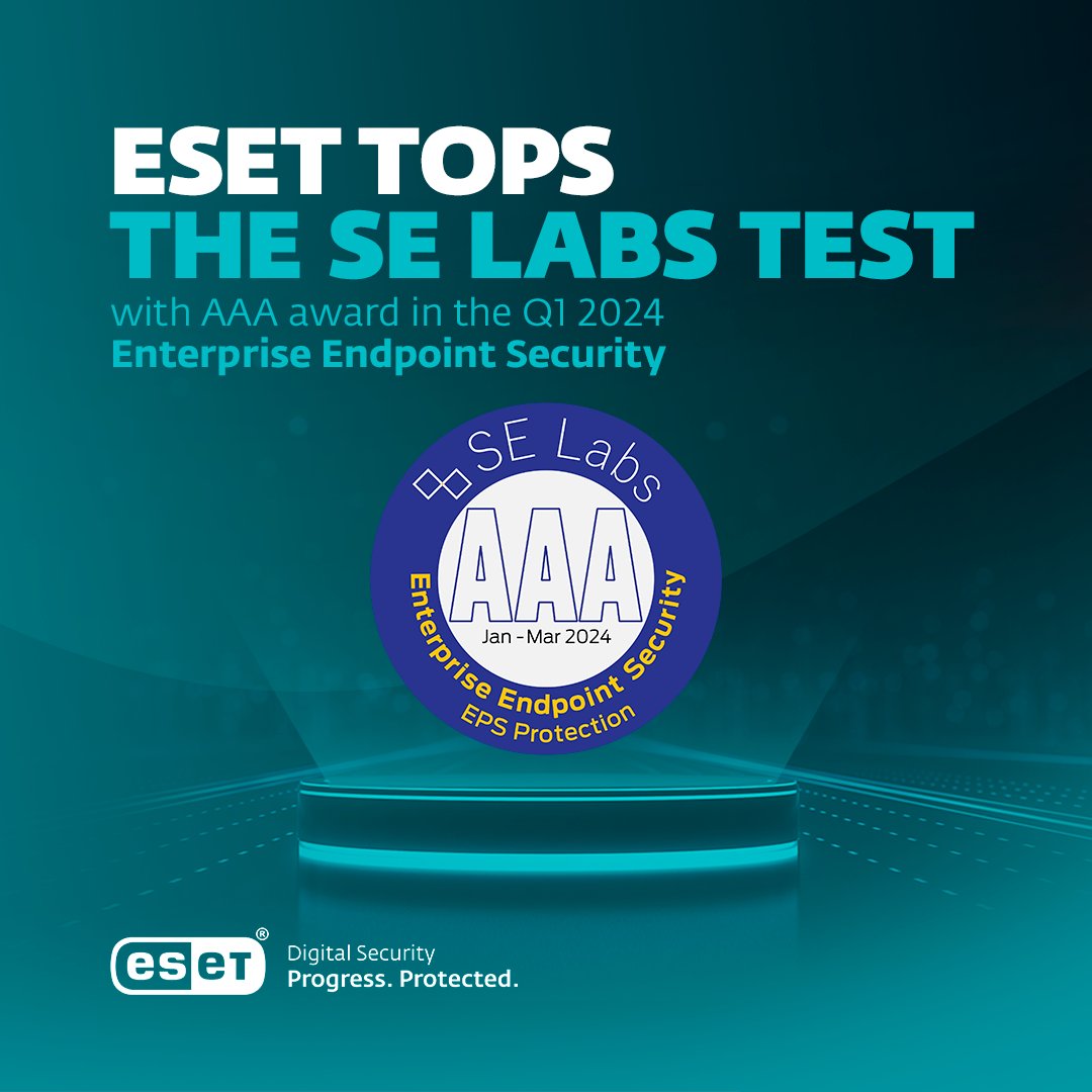 esetaustralia's tweet photo. Exciting News! 🎉
We’re thrilled to announce that our #Enterprise Endpoint Security and Small Business #Endpoint Security solutions have been awarded the AAA grade by @SELabsCom  in their latest tests. 
Our commitment to excellence and robust #security measures have been recognized, and we’re proud to provide top-notch protection for businesses of all sizes. 
Thank you to our dedicated team and valued customers for making this achievement possible!

https://t.co/X5lvOipiOu