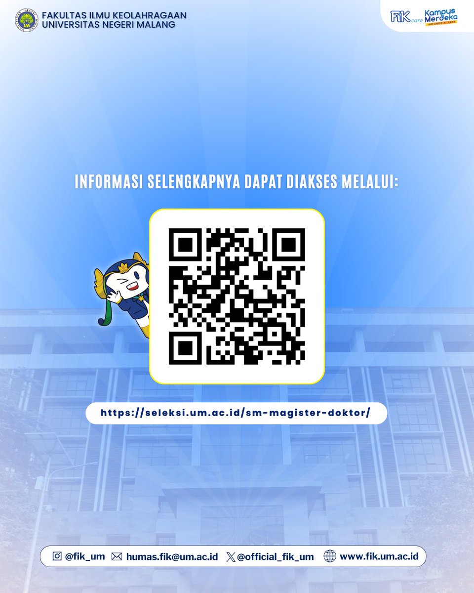 official_fik_um's tweet photo. #InformasiFIK

Seleksi Penerimaan Mahasiswa Baru Program Magister (S2) Pendidikan Olahraga Periode 3 resmi dibuka ❗

Mari persiapkan dirimu untuk menjadi bagian dari keluarga besar FIK UM🙌🏻

Informasi selengkapnya kunjungi https://t.co/kp7CJCWU9I atau scan QR Code tertera. https://t.co/Ep5GJ3HrHl