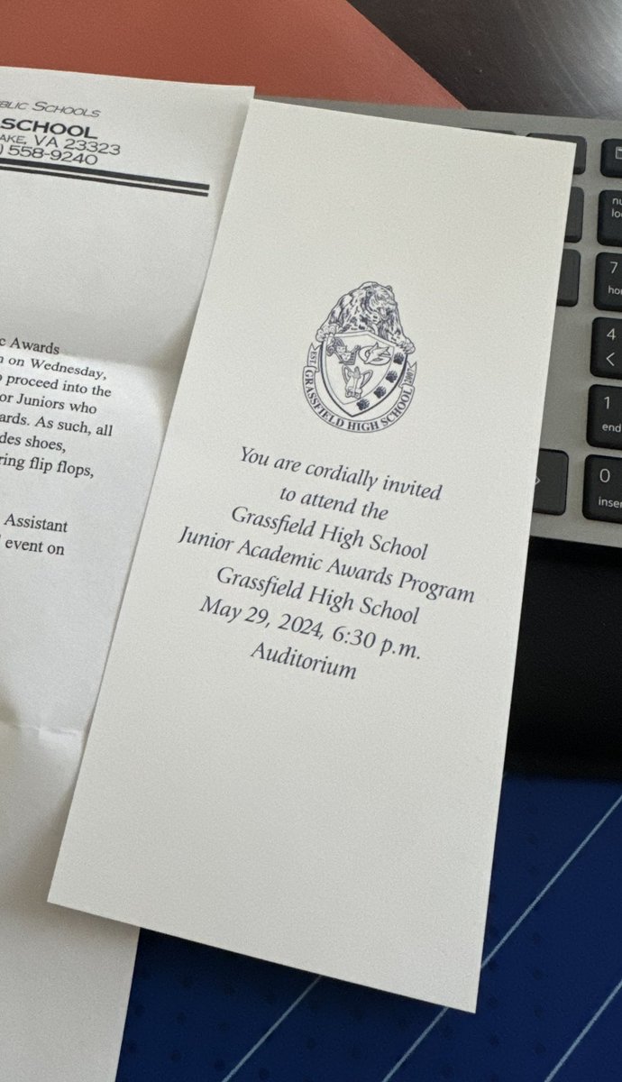 BrookeDallos's tweet photo. @grassfield_hs Junior class academic award ceremony. 
Students with a GPA of 3.8 and above were invited. 
Mekhi currently has a 3.9 GPA. Congratulations to Mekhi and his classmates!! 🎊🎉 Keep up the great work! 
@Mekhi27921904 
@GrassfieldSTEM 
@drjcotton https://t.co/76REJMo8rW