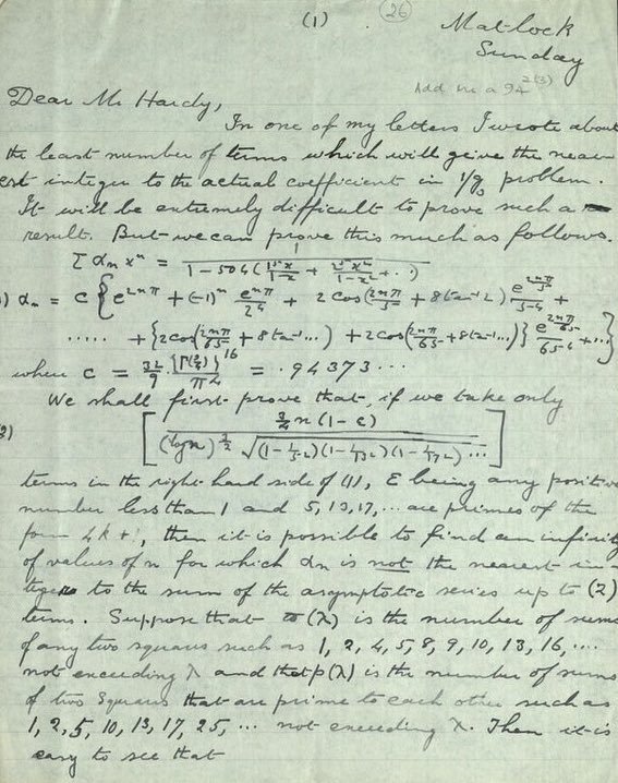 Ramanujan’s personal handwritten mathematical notes and letters.