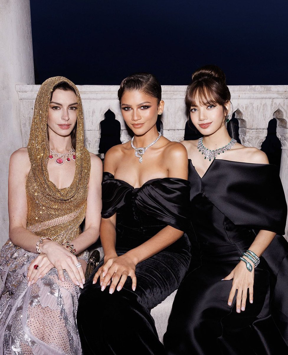 anne hathaway, zendaya, and lisa at a bulgari event