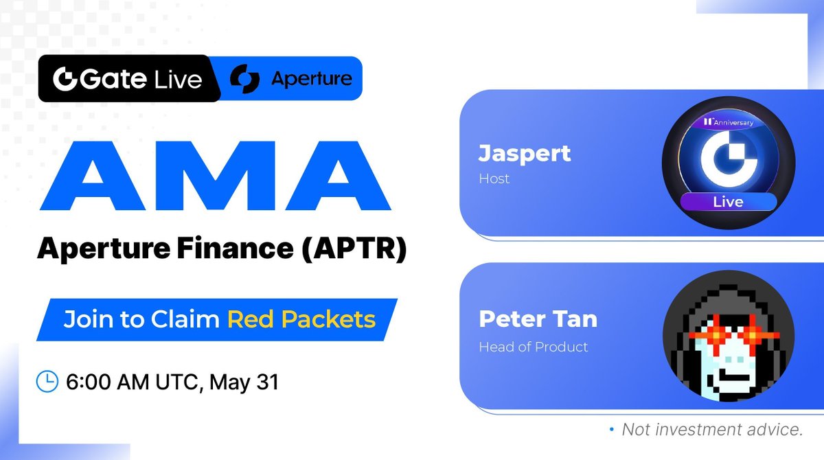 Gate.io #AMA - @ApertureFinance 🎁$200 for 20 lovely users 🔺Follow @GateioLive & @ApertureFinance 🔺Like & Rt 🔺Book now gate.io/live/video/0d1… ❓Extra $60 for 3 selected questions about $APTR 📝Drop your questions below End: 06:00, May 31 (UTC) #GateLive