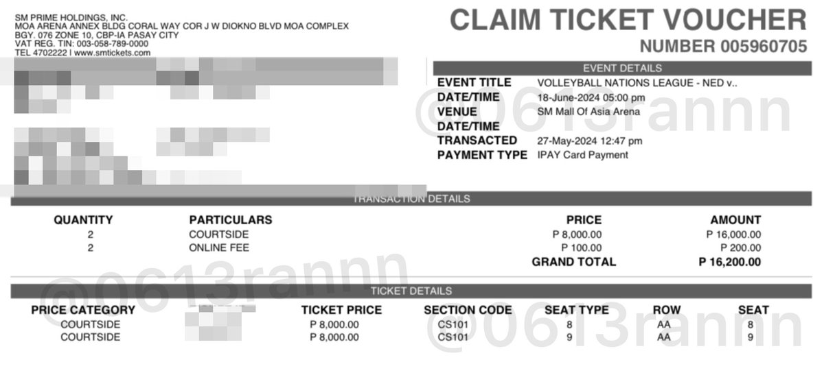 📌 WTS/LFB
Date : 18-Jun-24
Zone : Courtside 101 AA8-9 (2 ticket)

8,100 PHP/ticket 
5,300 THB/ticket 
🎫 Meet up at SM Arena on 17/18 Jun)

DM if interest 🙇‍♀️
(due to zone change)

#VNL2024 #VNLManila #VNLPasay #VNLPH