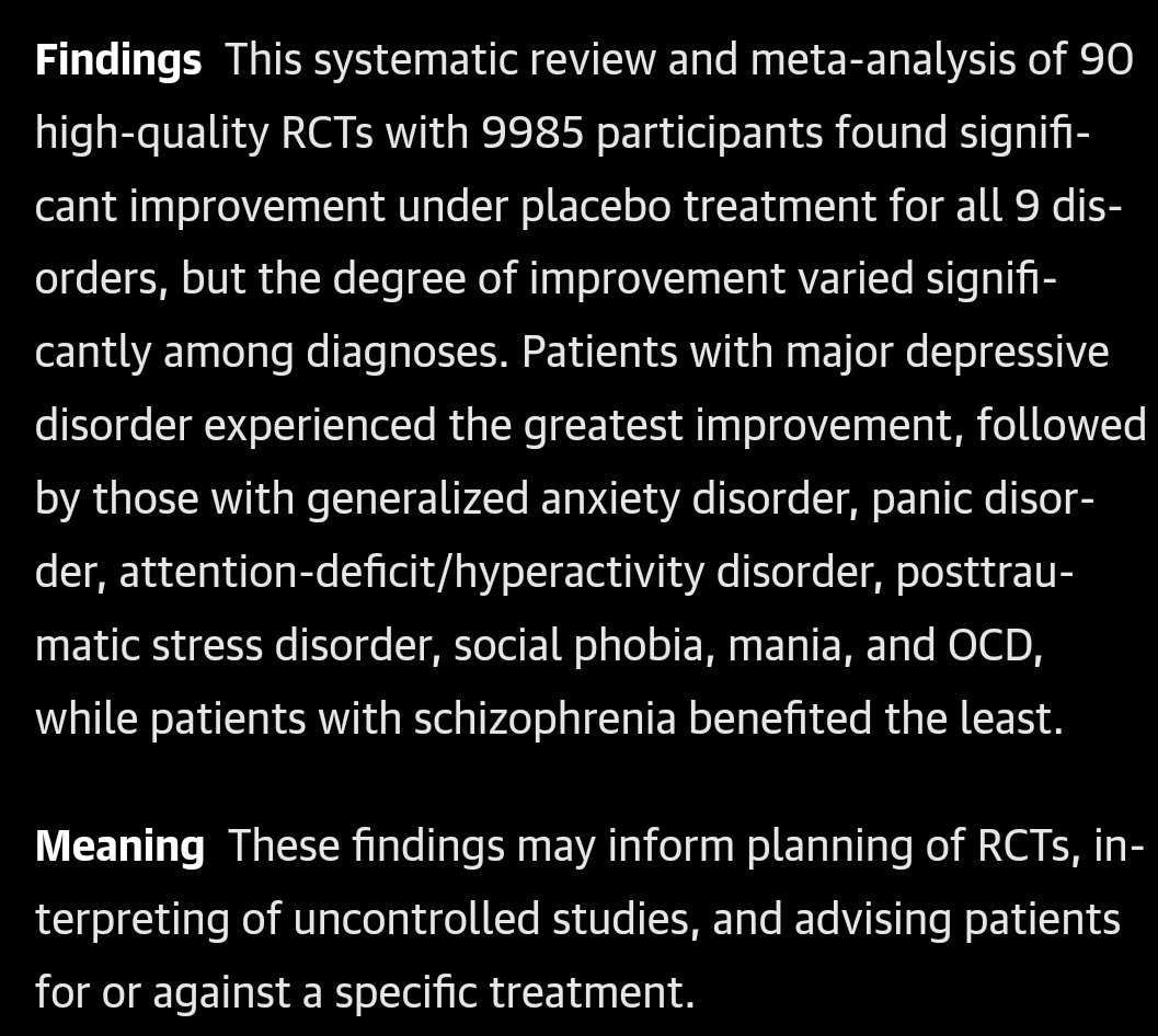 Differential Outcomes of Placebo Treatment Across 9 Psychiatric DisordersA Systematic Review and Meta-Analysis jamanetwork.com/journals/jamap… via @TBschor et al