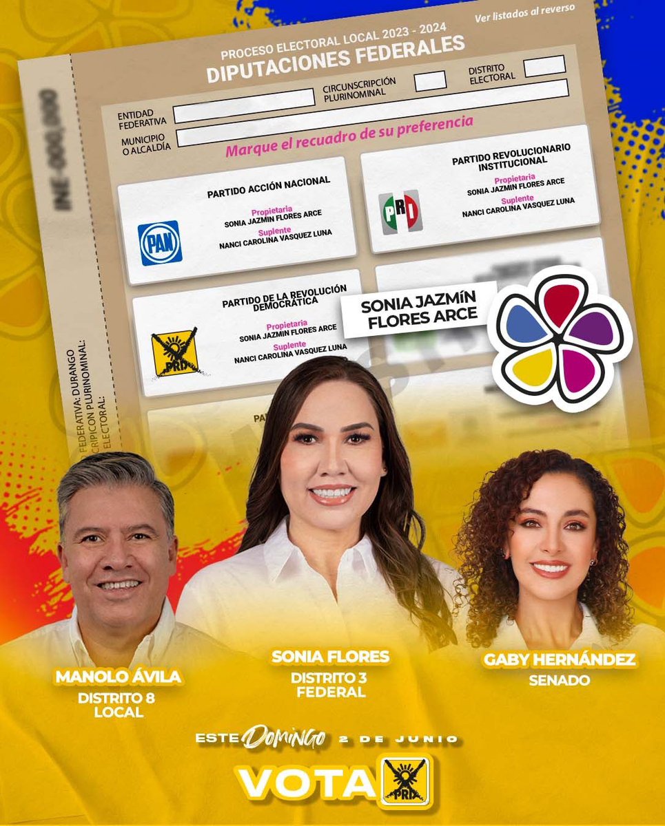 Este domingo 2 de junio puedes votar con #FuerzaYCorazón.

¡VOTA #PRD y juntos recuperemos el distrito 3 federal! 👊🏻🗳️

#TuFuturoEsAquí 🟡🔴🔵 
#VotaSonia