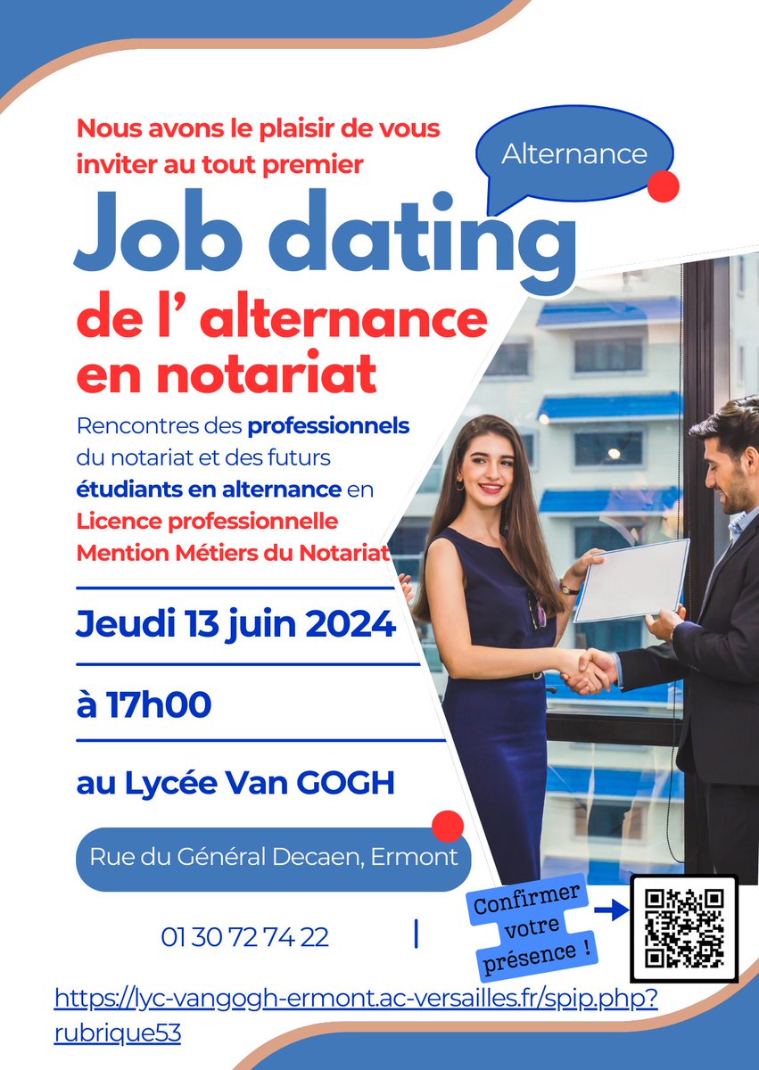 Lycée Van Gogh (@lyceevangogh) on Twitter photo Nous avons le plaisir de vous inviter au tout premier Job dating en notariat
Rencontres des professionnels du notariat et des futurs étudiants en alternance en
Licence professionnelle Mention Métiers du Notariat
Jeudi 13 juin 2024 à 17h00 au <a href="/LyceeVanGogh/">Lycée Van Gogh</a> Nous avons le plaisir de vous inviter au tout premier Job dating en notariat
Rencontres des professionnels du notariat et des futurs étudiants en alternance en
Licence professionnelle Mention Métiers du Notariat
Jeudi 13 juin 2024 à 17h00 au <a href="/LyceeVanGogh/">Lycée Van Gogh</a>