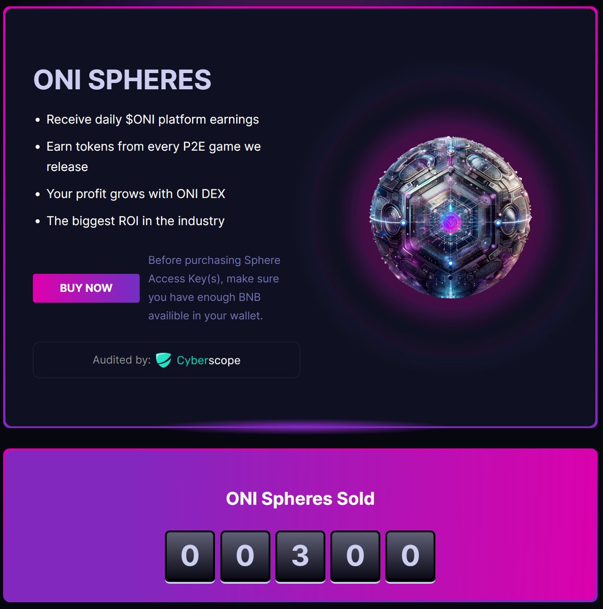 oniexchange's tweet image. 🔥NEW MILESTONE REACHED: 300 Sphere Access Keys Sold!  We would like to thank everyone for amazing support!💜 Get yours here: ➡️oni.exchange/spheres

#DeFi #Presale #Nodes #ONI