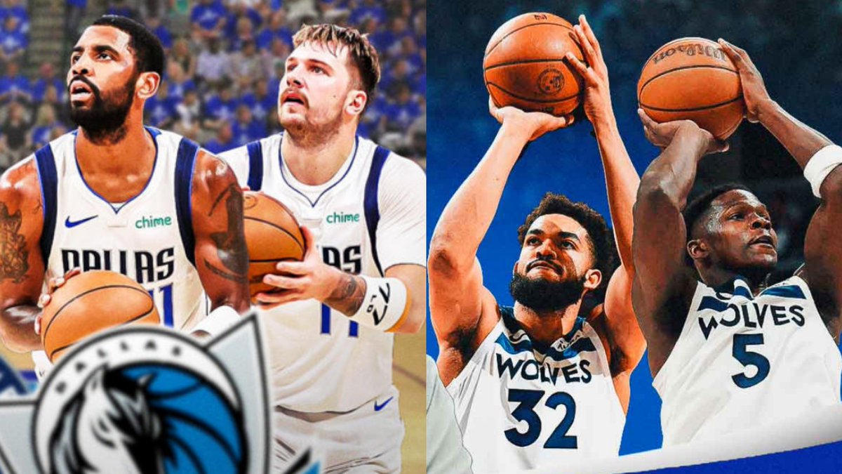 Timberwolves-Mavericks duos by the numbers in the Western Conference Finals through 4 games 🧐 Kyrie Irving Karl-Anthony Towns and and Luka Doncic Anthony Edwards In wins: In win: 60.4