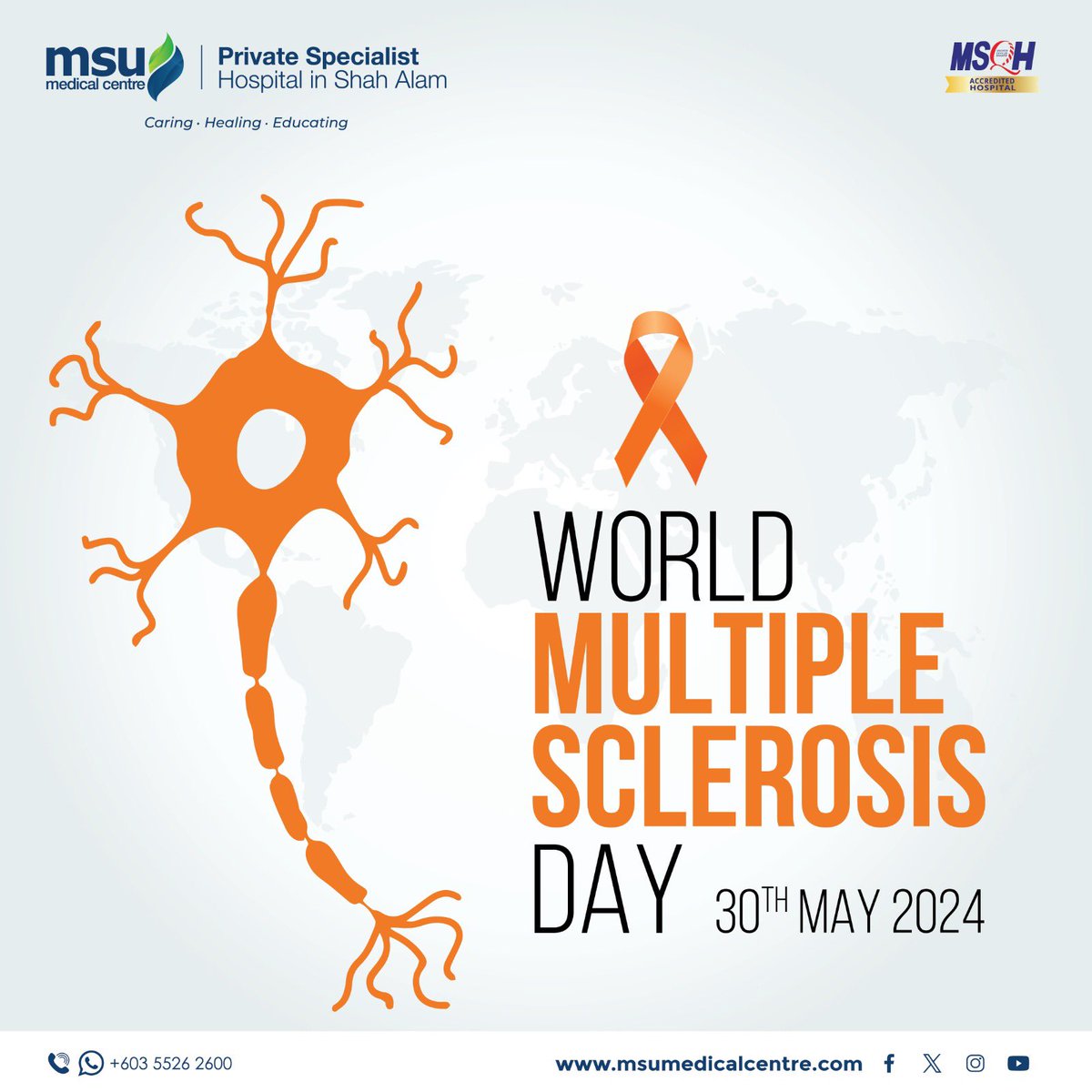 Let’s recognize the World Multiple Sclerosis Day!🧡

A rare disease called multiple sclerosis occurs when the immune system damages nerves, impairing brain-body communication.

#CaringHealingEducating 
#MSUMC 
#multiplesclerosis