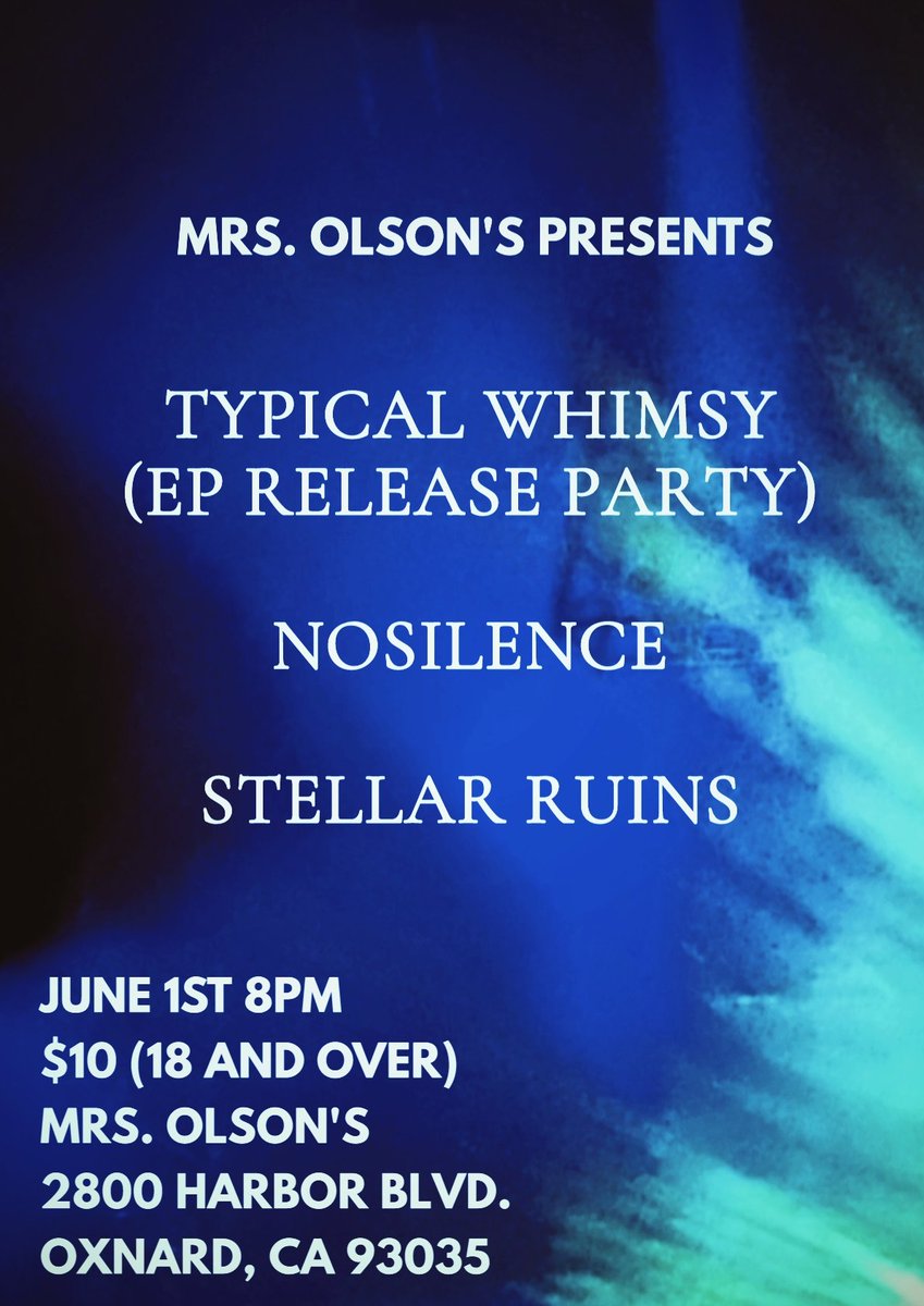 🚨 We'll be performing at Typical Whimsy's EP release party this Saturday June 1st at Mrs. Olson's in Oxnard! First 40 attendees will receive a special gift. Also joining will be NoSilence 🤘🔥
#shoegaze #livemusic