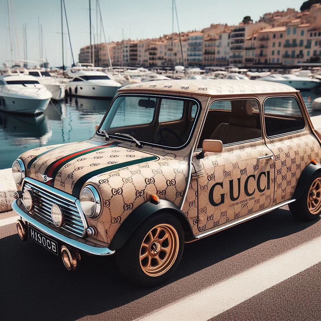 This automotive icon combines the retro charm of the @mini with the exclusivity of the Italian fashion brand @gucci, creating a unique symbiosis between the history of the automobile and the contemporary glamor imagined by @giulia_art_ai #Photography #streetart #art