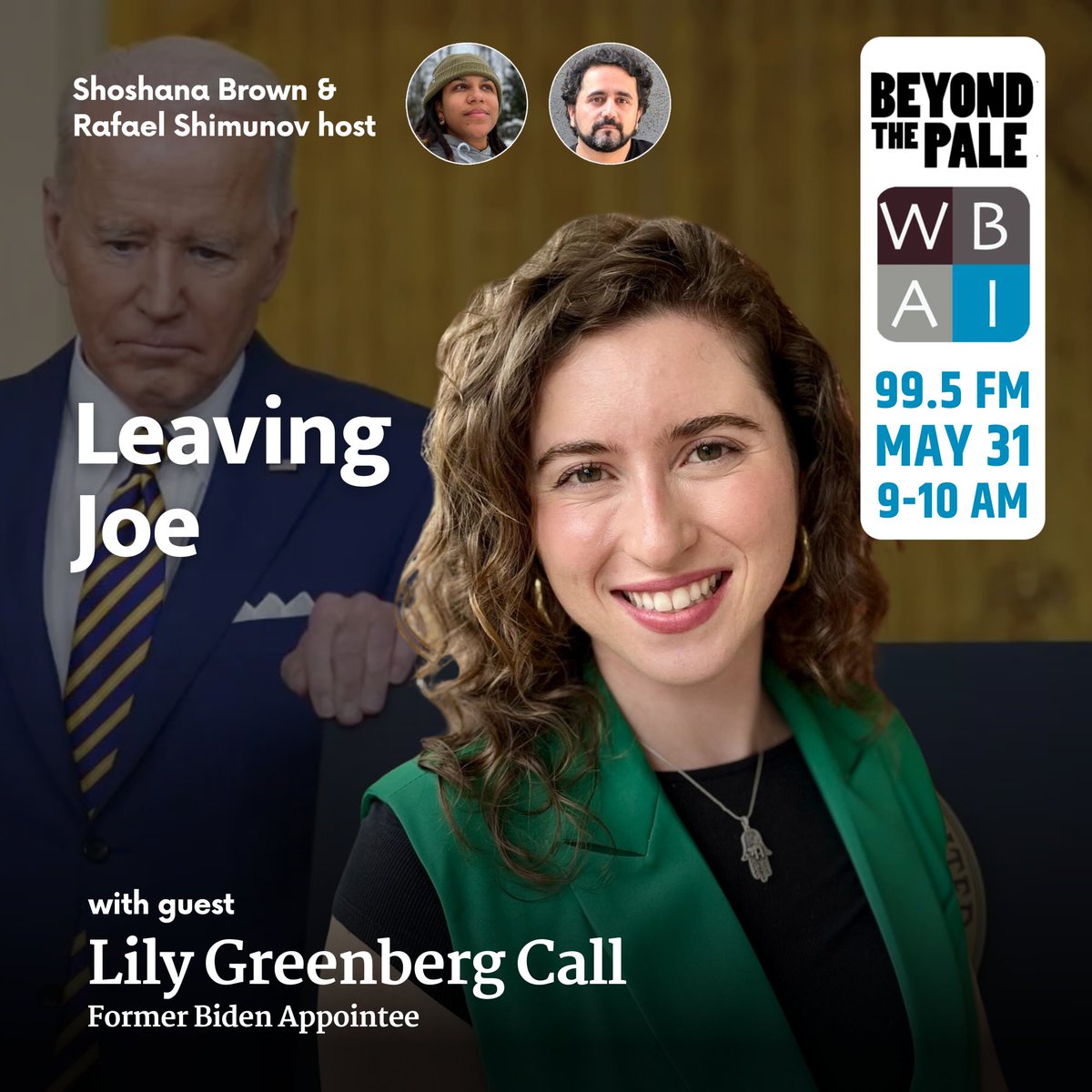 Friday, we're live with @LGreenbergCall, the first Jewish Biden appointee to resign over Gaza. Send her your voicemail questions or messages and we'll play them on air (917) 740-8971.