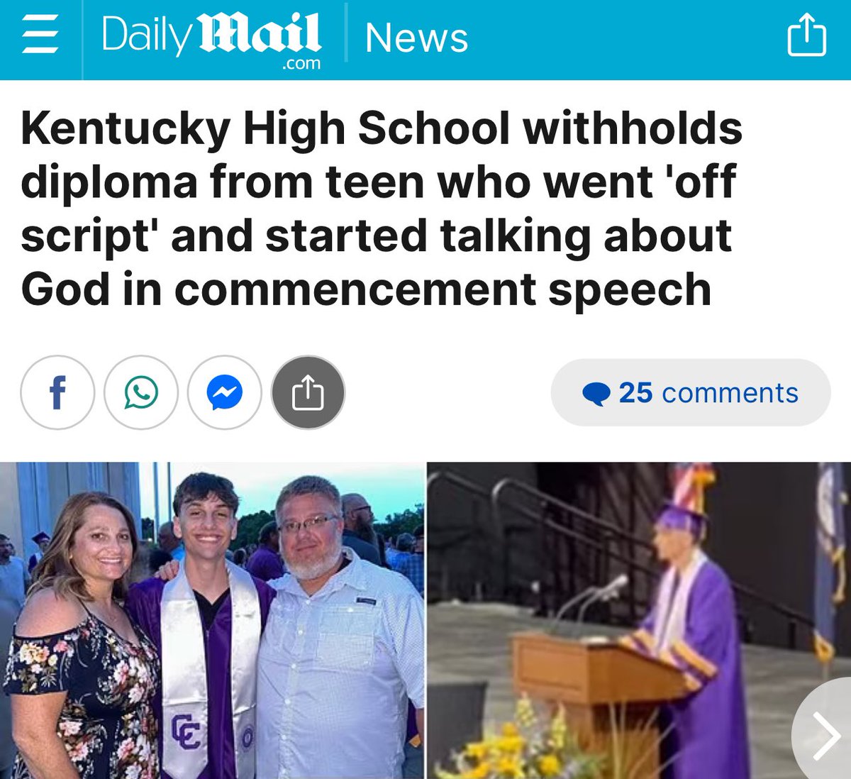 Kentucky High School silences student for mentioning God in his graduation speech. Free speech under attack?