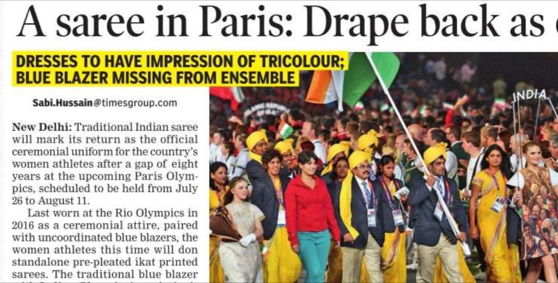 Ikat Sarees- ceremonial attire 🇮🇳women athletes @ Paris Olympics

Ikat- technique of weaving tie-&-dye handlooms.

Handlooms are handwoven- 
Not print/printed.

#CorrectRepresentation

Please simply say/use/report- designs/motifs instead of “prints” while referring to handlooms🙏🏽