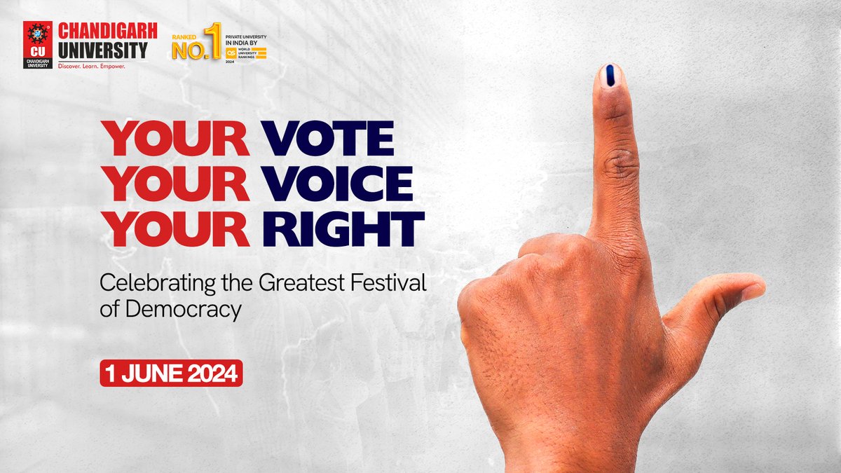 Join the greatest festival of democracy on June 1st! 🗳️ Your vote matters. #Election2024 #Democracy #ChandigarhUniversity