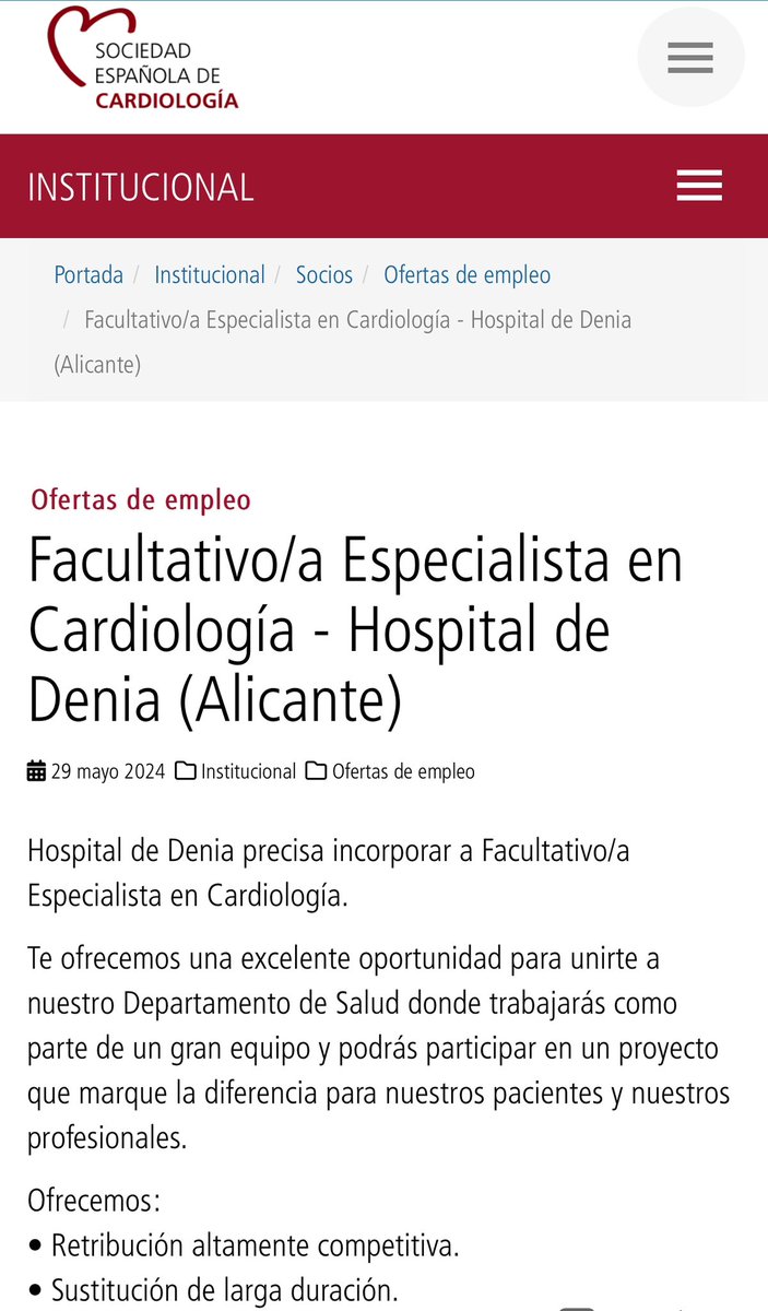 🧑‍⚕️👨‍⚕️Quieres trabajar en un buen ambiente laborar, con posibilidades de desarrollo 👇👇 secardiologia.es/institucional/…