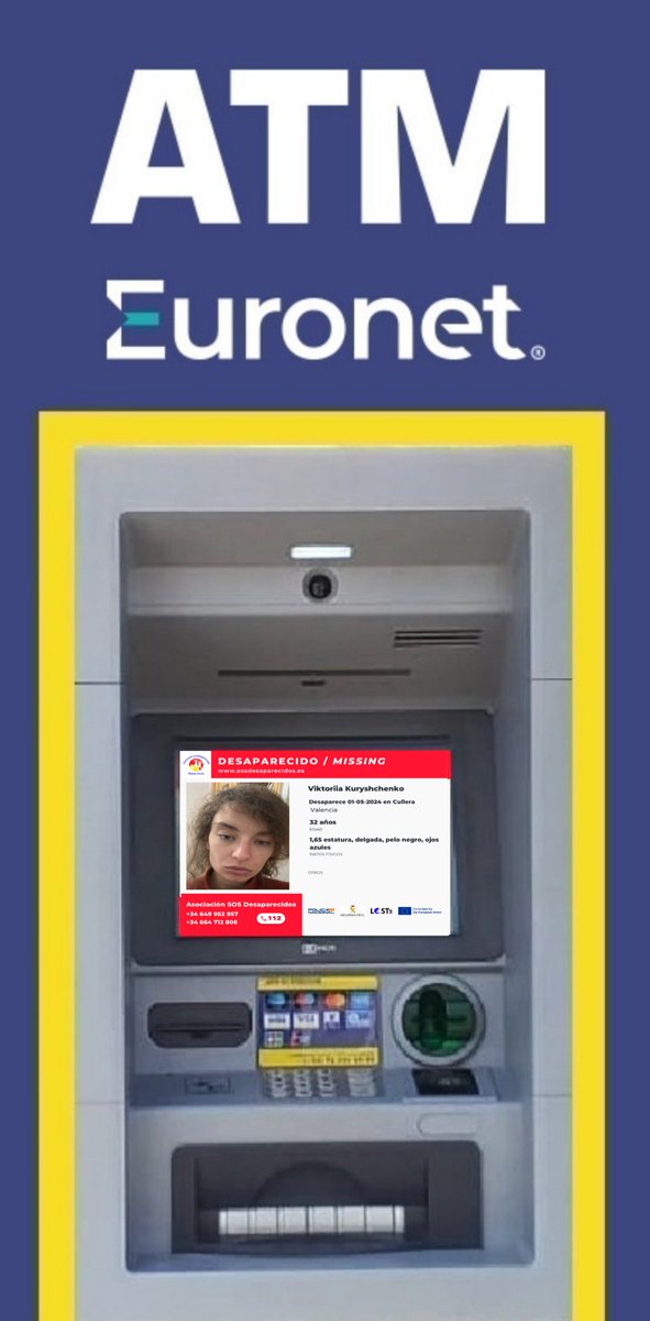 📢 Activamos la Red de cajeros automáticos de Euronet ATMs Cajeros España, para difundir la alerta de Viktoriia, desaparecida en #Cullera.  #Desaparecido #sosdesaparecidos #Valencia #EuronetATMsEU. facebook.com/EuronetATMsES/