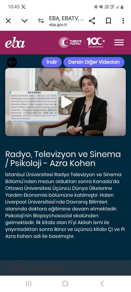 Diğer yandan @MilliEgitimBak EBA sayfalarında Siyonist Azra Kohen'in içerikleri duruyor hala. İnanılmaz bir yavaşlık. Silin şu içerikleri yahu. eba.gov.tr/video/izle/558…