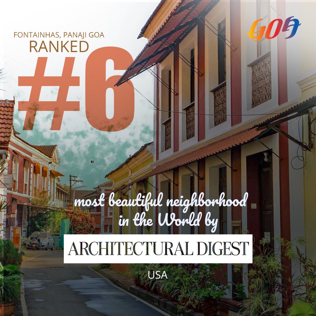 TourismGoa's tweet photo. Fontainhas in Panaji, a timeless attraction for thousands of local and international tourists each year, has been ranked the sixth most beautiful neighborhood in the world by Architectural Digest, USA.
#GoaTourism #HeritageTourism #Fontainhas #FontainhasGoa #LatinQuarters #Goa https://t.co/gW90tdKcLu