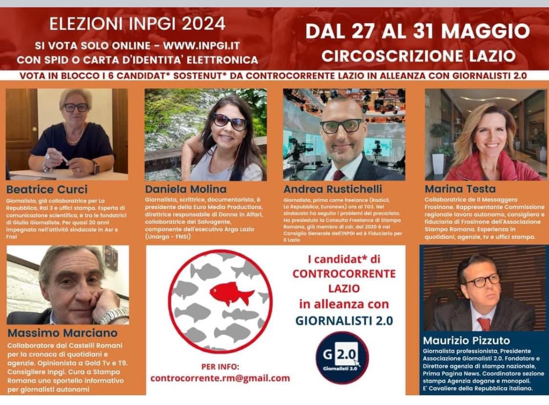 Controcorr's tweet image. 🔴Elezioni Inpgi 2024, ci sono ancora oggi e domani per votare🔴
Ecco il nostro programma e i candidati @Controcorr:

Nel Lazio sarà possibile esprimere sei preferenze:
Massimo MARCIANO
Beatrice CURCI
Daniela MOLINA
Maurizio PIZZUTO
Andrea RUSTICHELLI
Marina TESTA