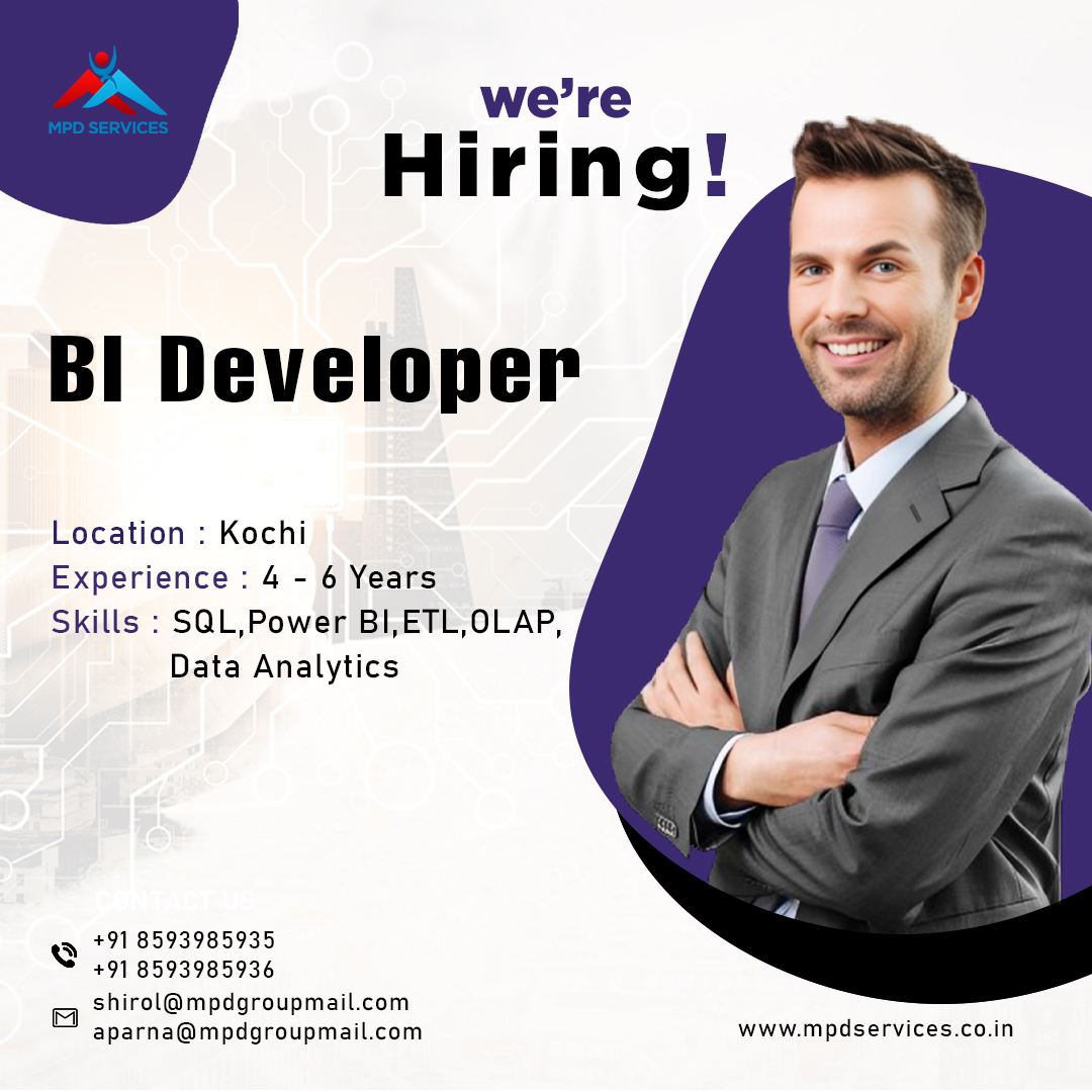 MPDSERVICES's tweet image. We're Hiring BI Developer in Kochi
Are you a seasoned BI Developer or Data Scientist looking for your next career move? Join our team in Kochi! We're seeking candidates with 4-6 years of experience in BI development
Apply now!
mpdservices.co.in/jobs/bi-develo…
#BIDeveloper #KochiJobs